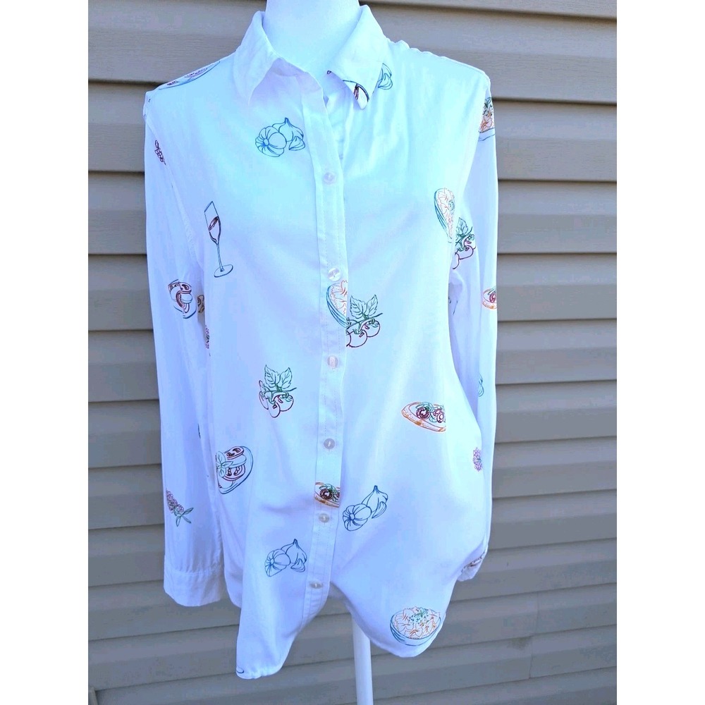 Jane+Delancey Women's Rayon Button-Up Long Sleeve White With Print Shirt L
